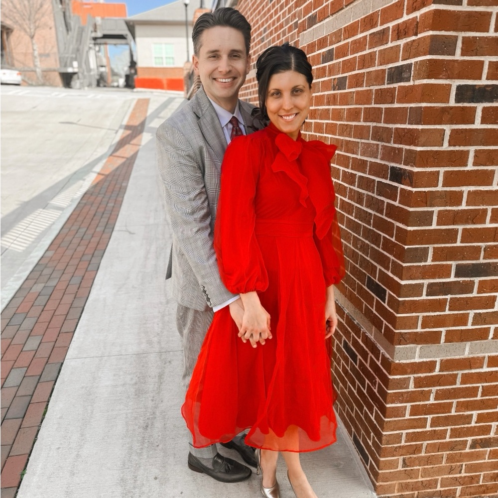 Dainty Jewells Red Long Sleeve Ruffle Midi Dress